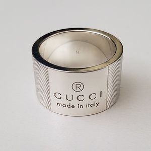 Gucci Trademark Stripes Sterling Silver Ring Size 6.5 Italian Size 14